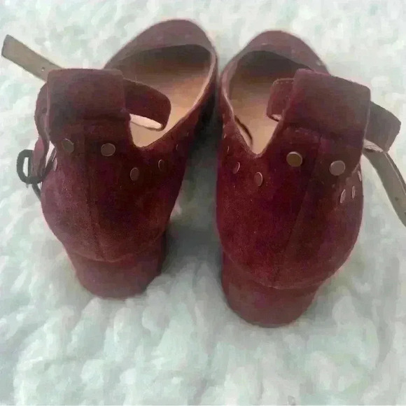 Madewell Inez Studded Burgundy Suede Block Heels Ankle Strap Shoe Sz 7.5 - Picture 6 of 8